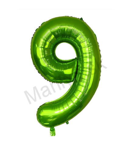Párty balón číslo 9 zelený 100cm