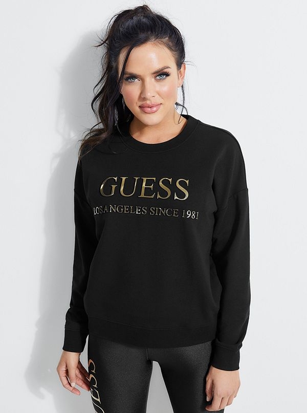 GUESS mikina Embossed Metallic Logo Sweatshirt čierna