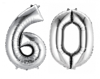 Balóny čísla 60 strieborné 65cm