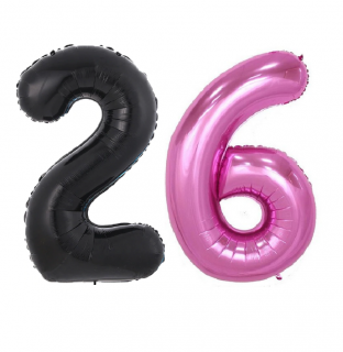 Balóny čísla 26 čierno/ružové 100cm