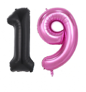 Balóny čísla 19 čierno/ružové 100cm