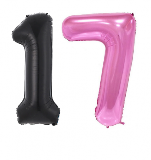 Balóny čísla 17 čierno/ružové 100cm